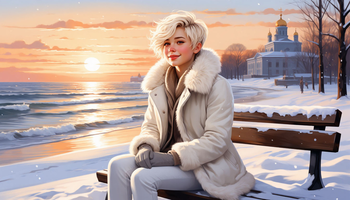 Кронштадт. Скамейка. Алиса. Рассвет. По представлению ИИ Шедеврум