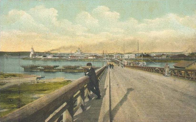 Понтонный мост через Ангару. Изд. Т.Д. Хахаевъ, Иркутск