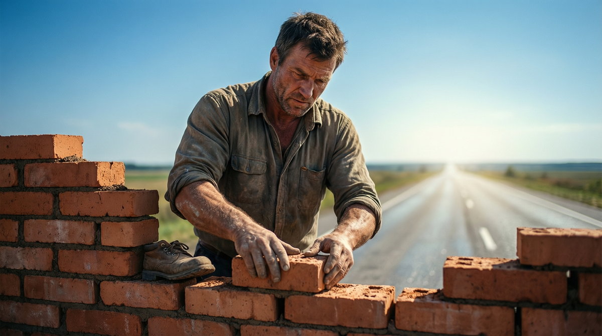 Строя стену, человек сам себе мешает, хотя дорога свободна.