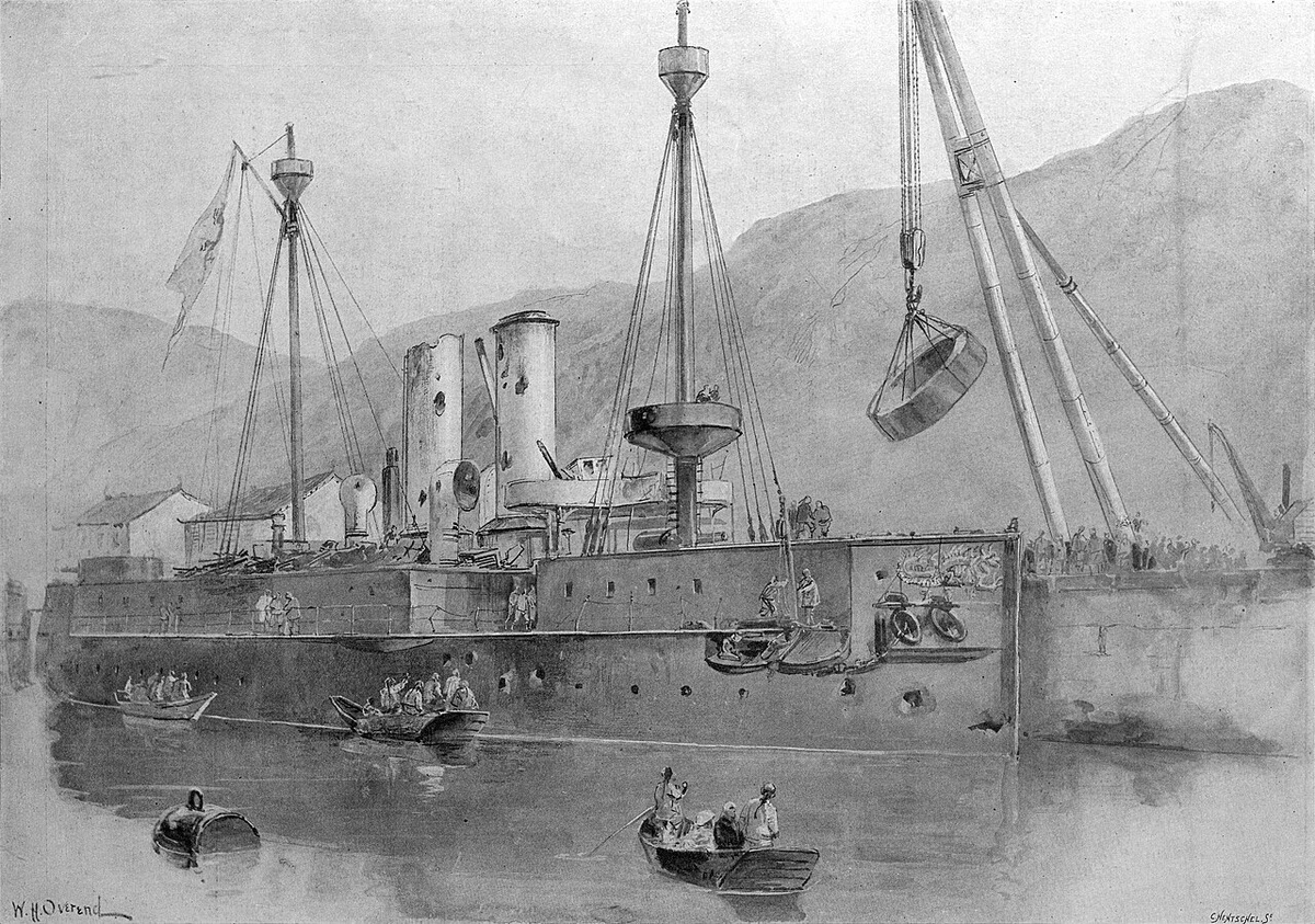 Китайский броненосец ремонтируется после битвы. Зарисовка с натуры