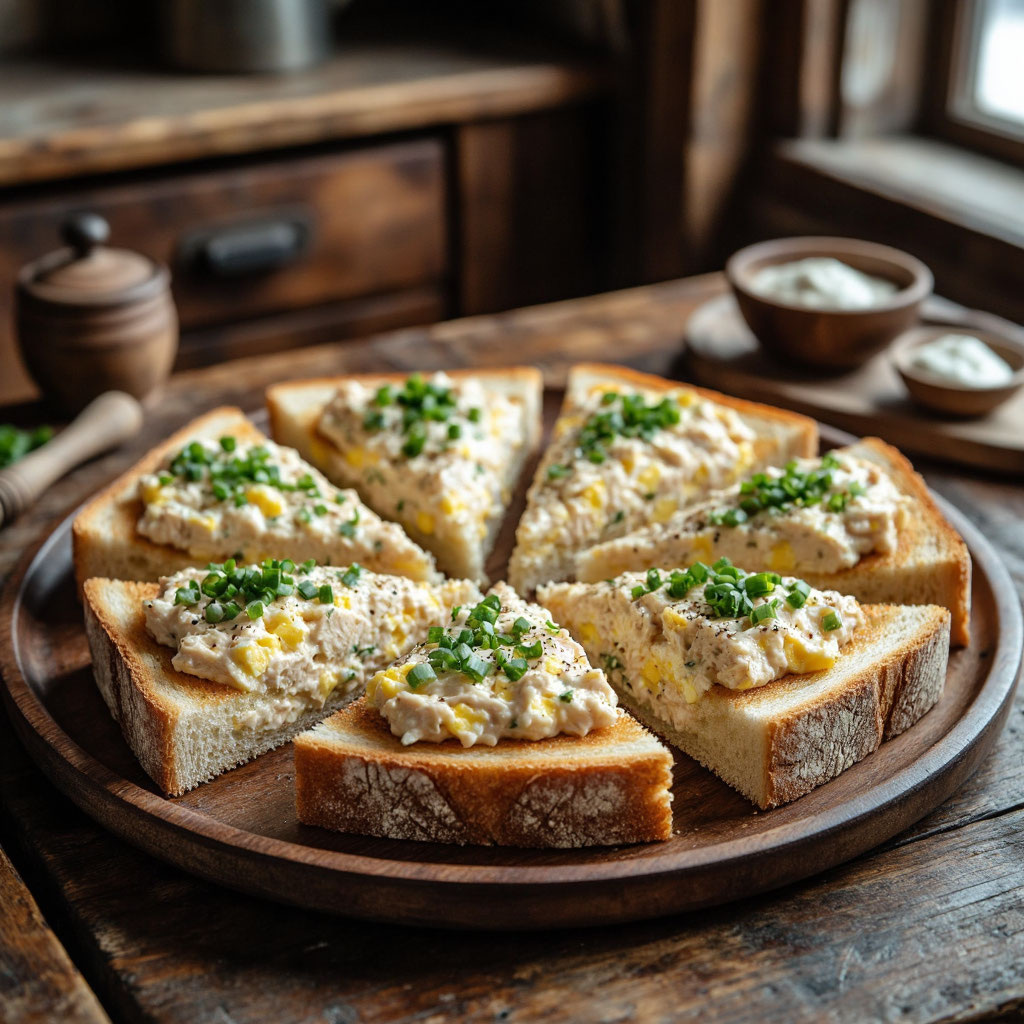 🍽️ Гренки с тунцом, яйцами и маринованными огурцами: аппетитная закуска для праздничного стола 🍣