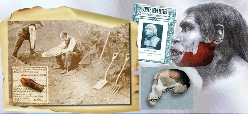 Коллаж.Чарльз Досон "пилтдаунский человек"