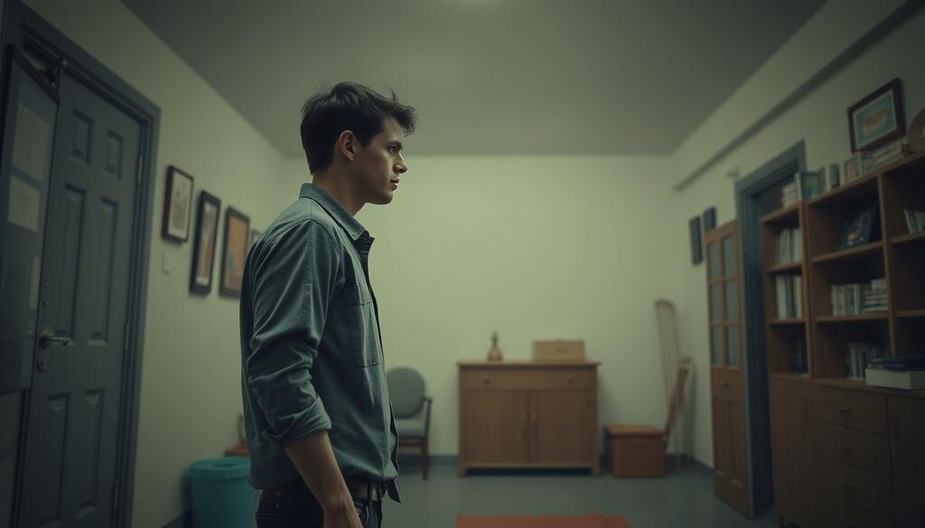    Изображение человека, сталкивающегося с необычной ситуацией, вызывающей дежавю.