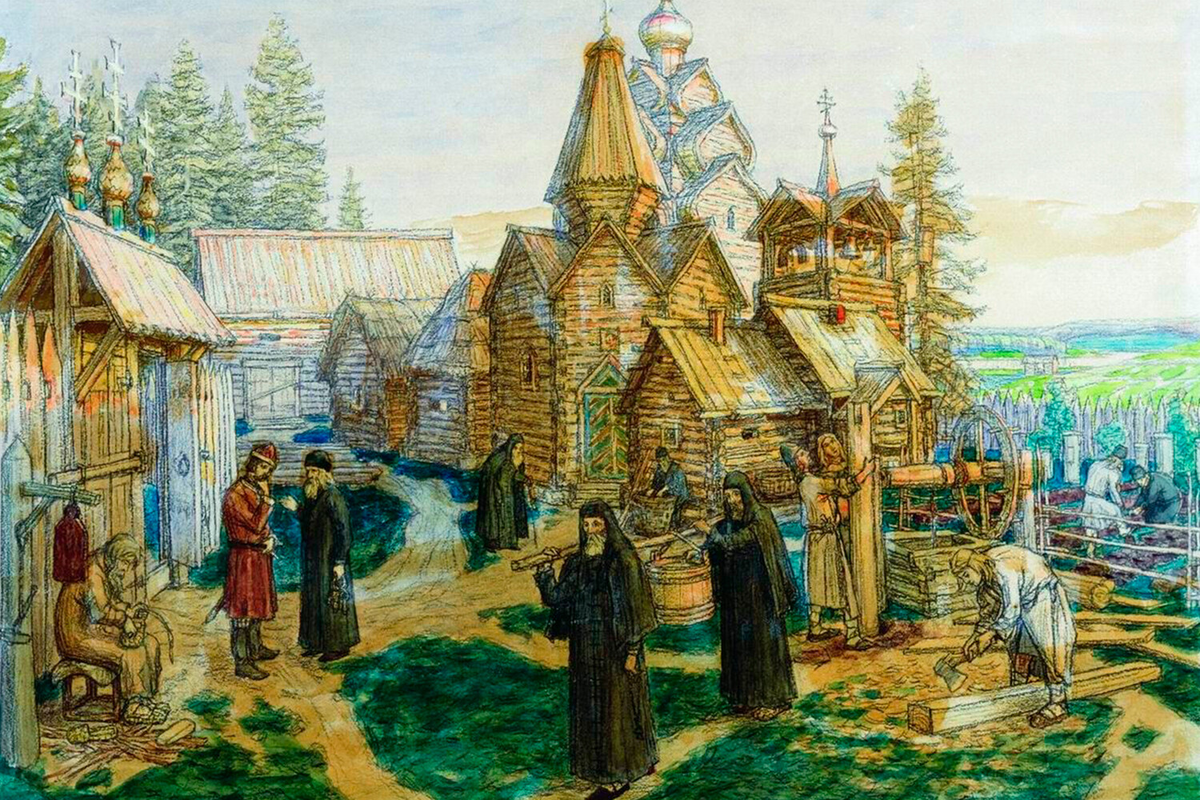 Троице-Сергиев монастырь в 15 в . Изображение из открытых источников интернет