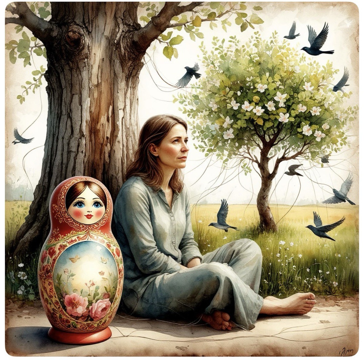 Поддерживающее окружение — это не толпа у костра. Это матрешка - твое неизменное я, это дерево - твой растущий интерес и это птицы - те, кто летит с тобой в одном направлении какое-то время.

