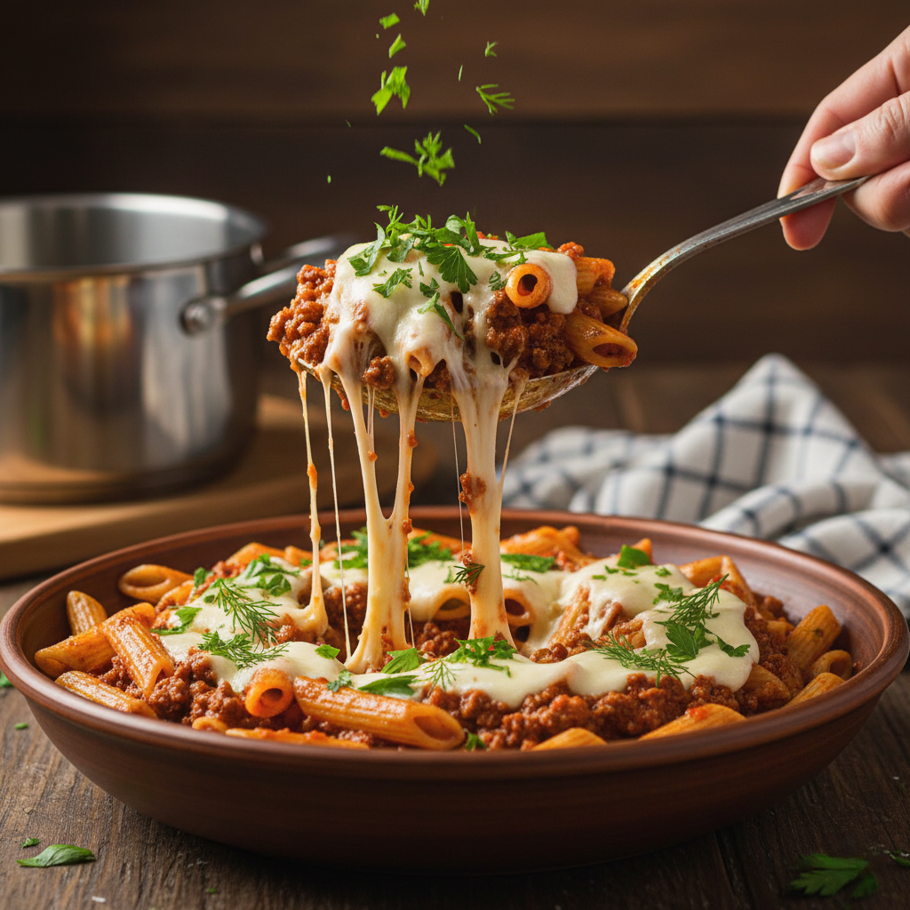 Макароны с фаршем, луком и сыром (Ленивые "по-флотски")