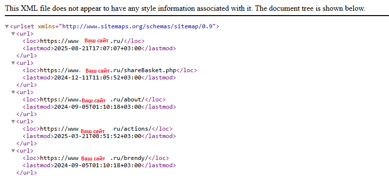 Пример файла карты сайта