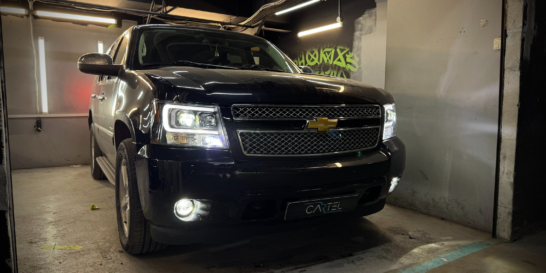 Улучшение света фар. Замена ПТФ. Установка Bi-led линз Chevrolet Tahoe