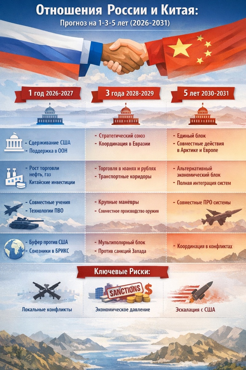 Россия - Китай формируют стратегический союз, основанный на дополняющих друг друга ресурсах, возможностях и целях.                                                                                                       Россия поставляет сырьё — энергию, металлы, природные ресурсы, а Китай обеспечивает инвестиции, технологии и рынки сбыта. Вместе они создают альтернативные торговые маршруты и финансовые инструменты, уменьшая зависимость от доллара и западной экономики.