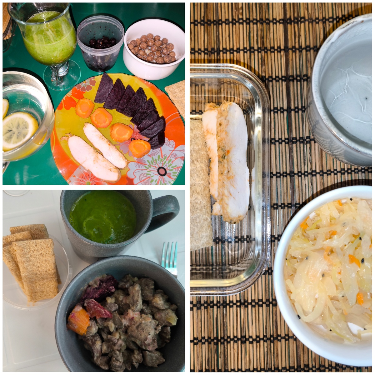 Завтрак, обед и ужин сегодняшнего дня, на перекусах горячая вода, ромашковый чай и яблоки