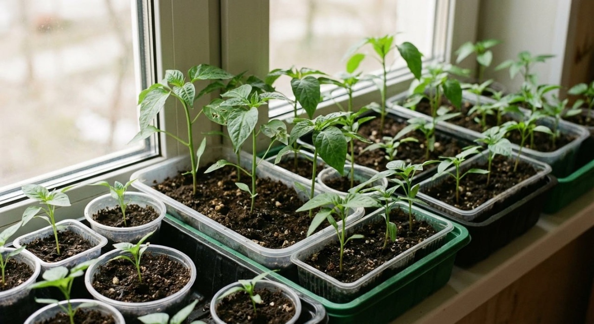 Рассада перца в марте 2024