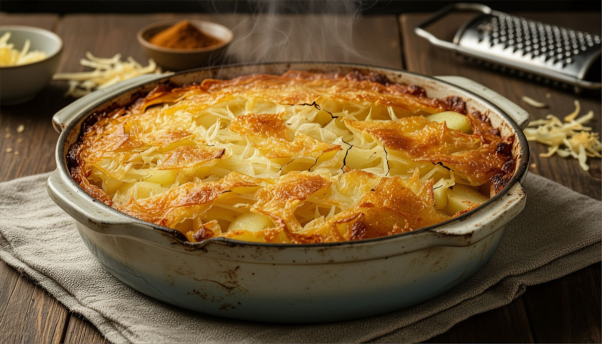 🍛 «Картофельная запеканка по-венски» (Erdäpfelschmarrn): как её готовили в советских интернатах — с яблоками и корицей, без муки. 