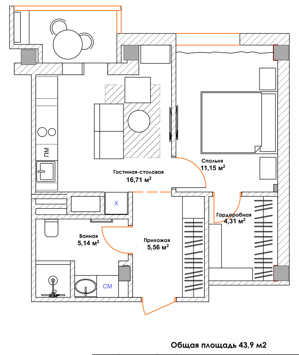 План расставноки мебели, планировка "после"