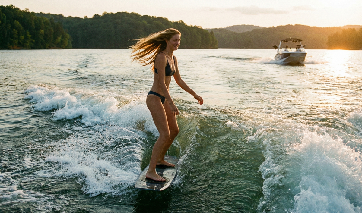 Она двигалась на одной скорости с лодкой, балансируя на бесконечной волне за счет собственного мастерства