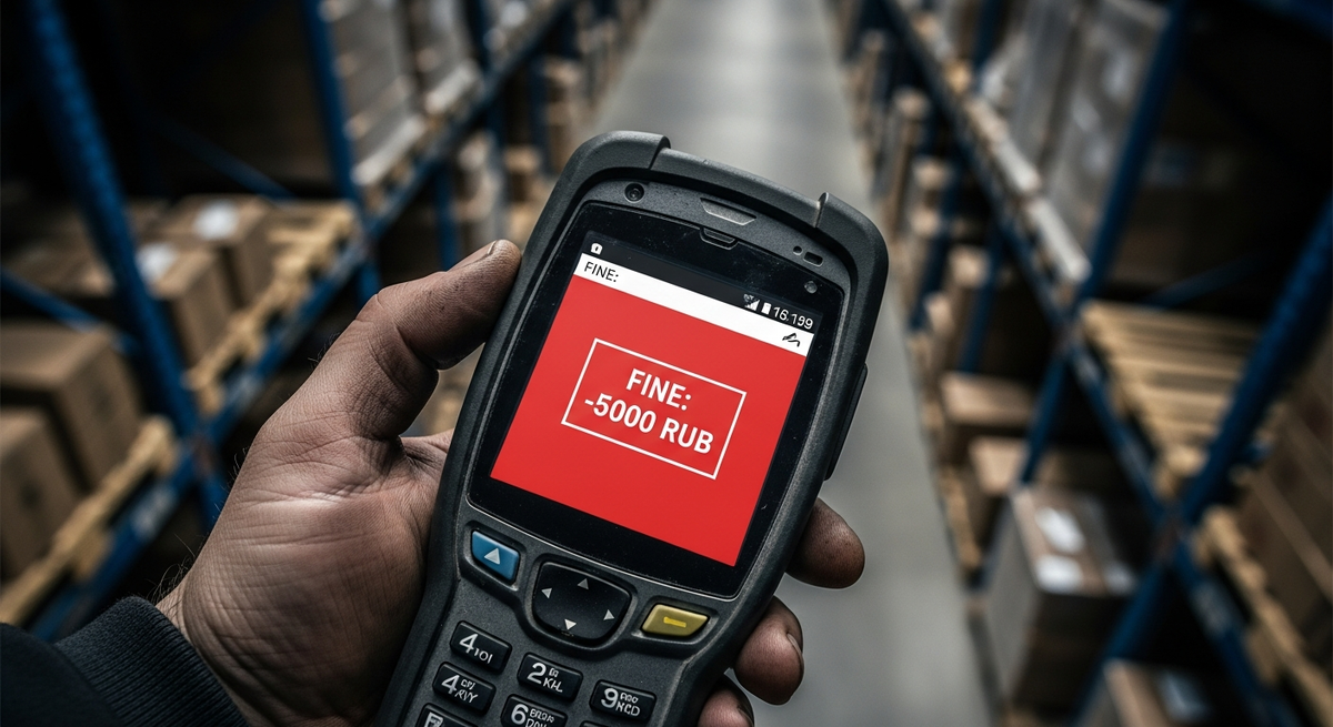 Экран ТСД (терминала). Красная полоса "Удержание". Это боль. Иллюстрация автора.