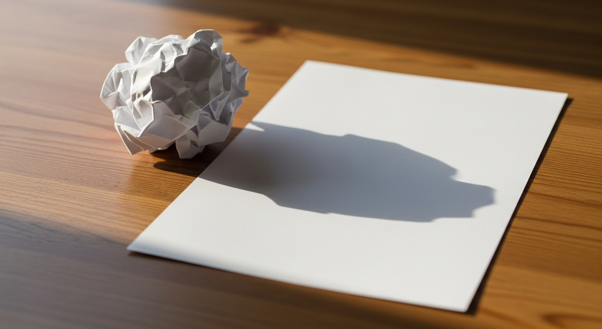 Смятый лист рядом с ровным