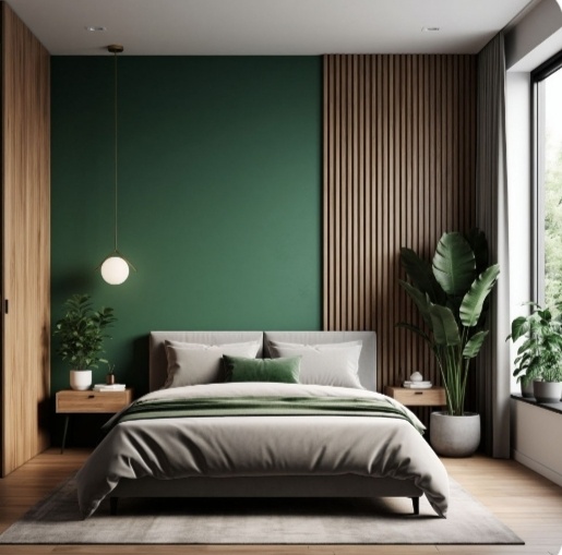  Спальня в зелёных тонах очень комфортна для сна . Вполне по силам каждому такая спальня "своими руками" Рейки-самоклейки выручают ✌