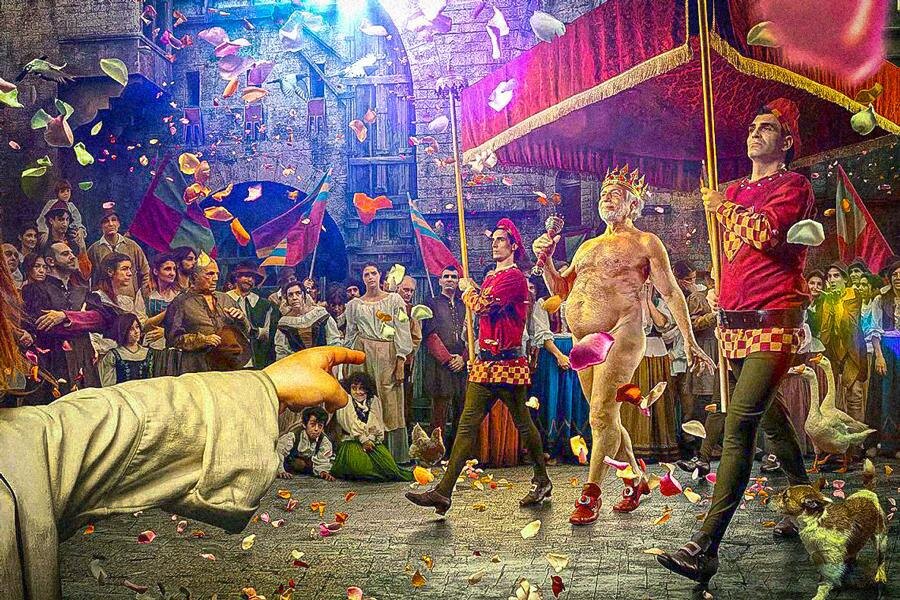 Вечные сюжеты. Иллюстрация к сказке Г-Х Андерсена "Голый король (Новое платье короля)." Источник -  abitarearoma.it