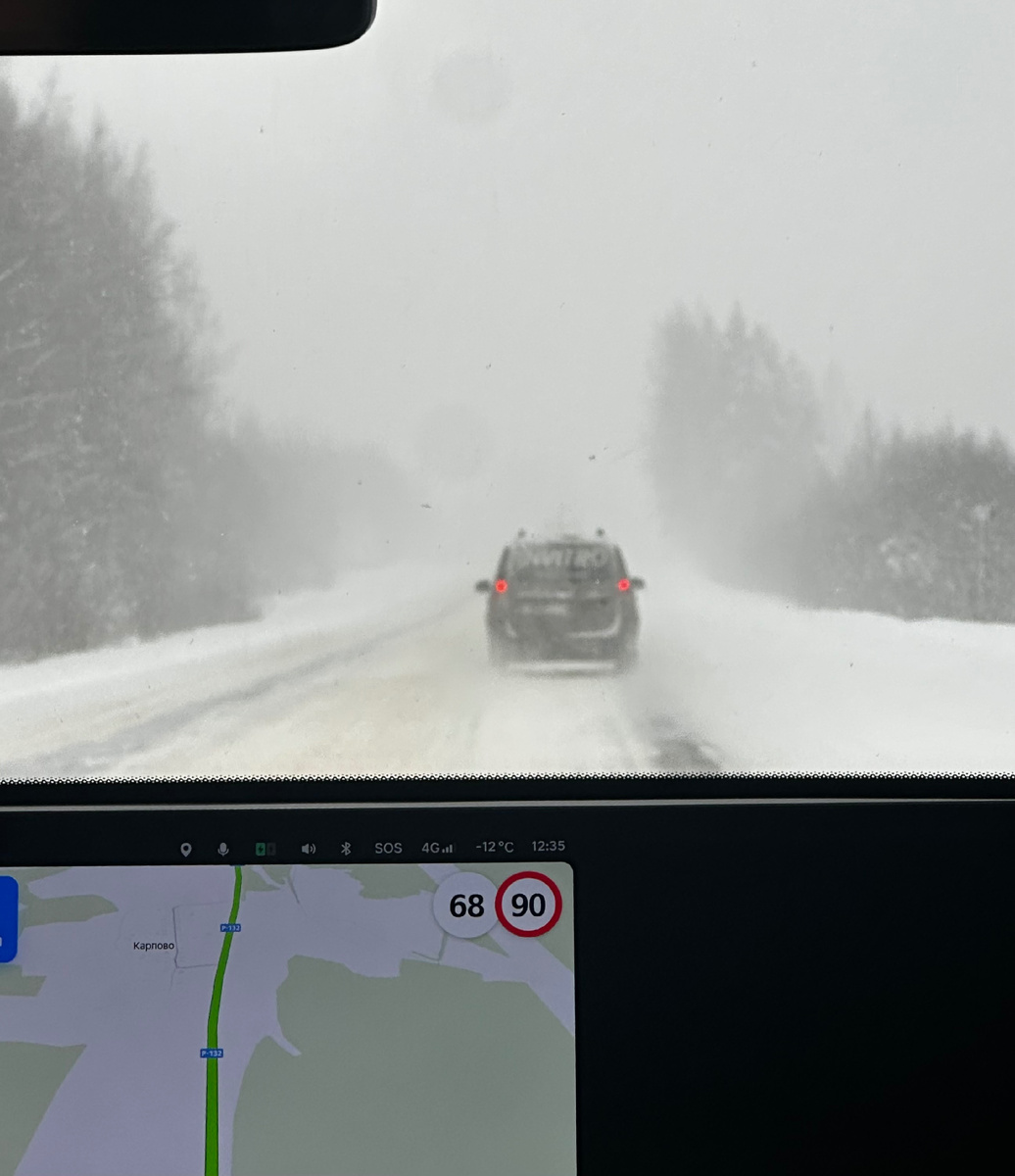 В такую метель мы выехали в Плёс из дома. Видимость небольшая