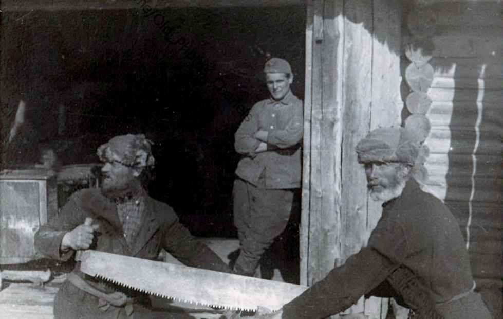 Немцы заставляют работать деревенских мужиков, 1942 г.