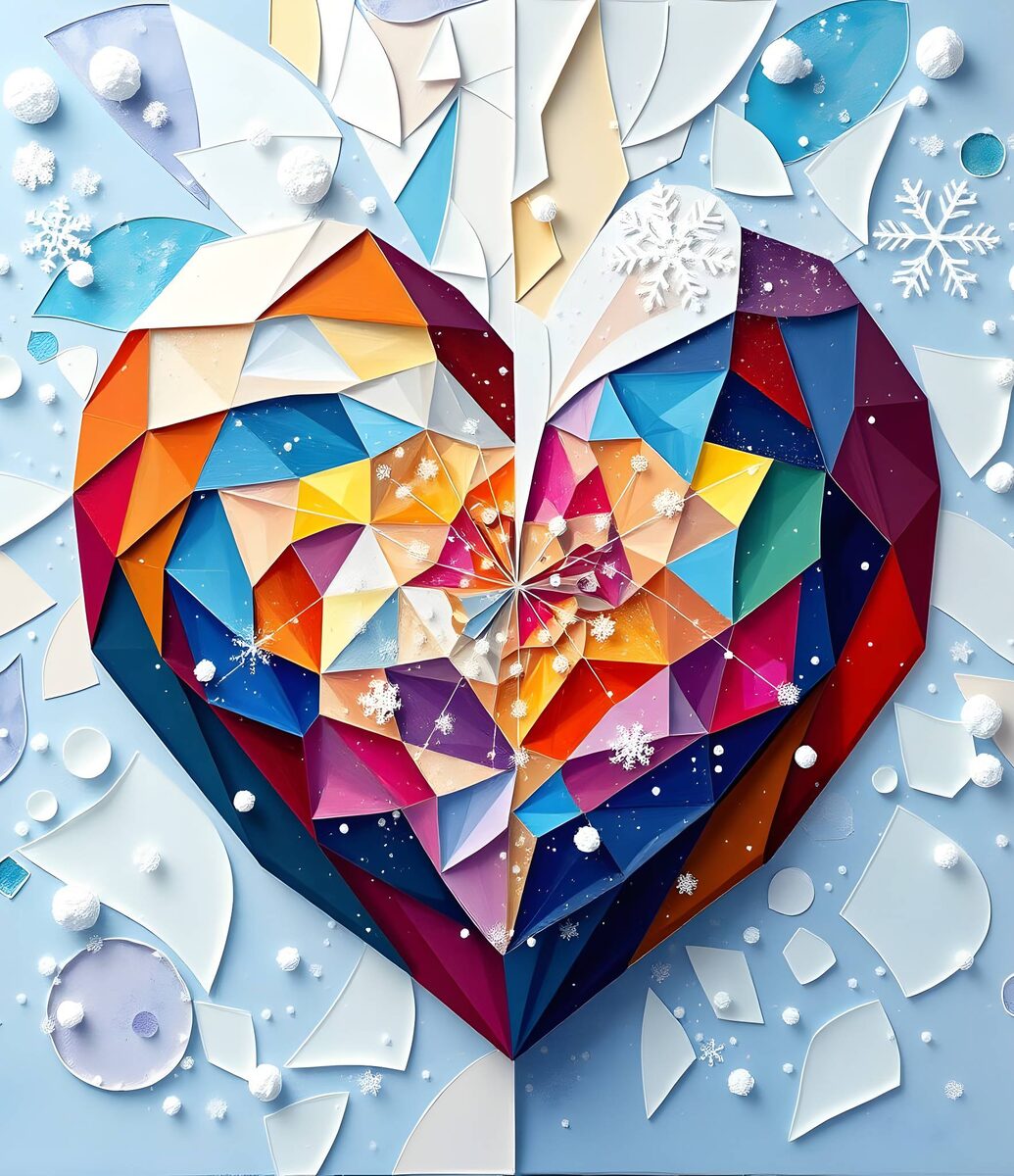 Сердце на снегу. Иллюстрация создана с помощью нейросети Flux Schnell и программы Photoshop.
