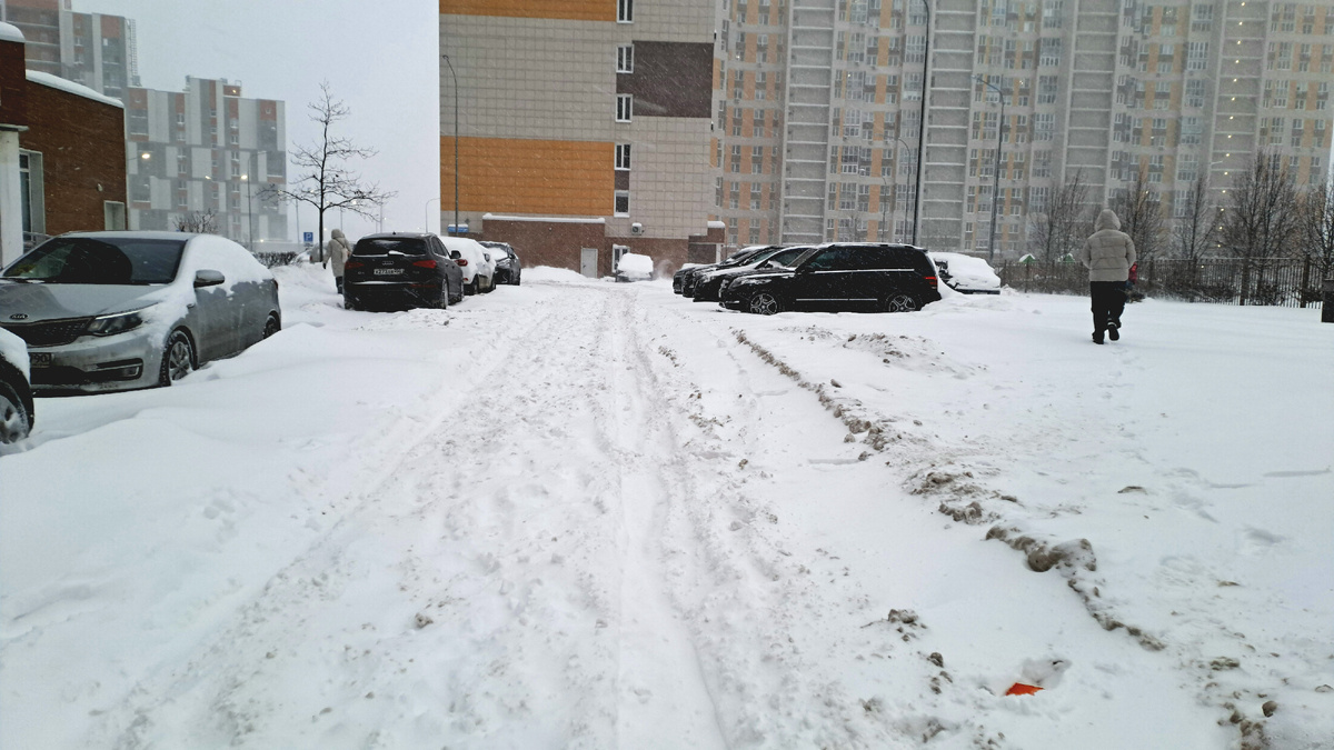 Пробираюсь заснеженными дворами к остановке.