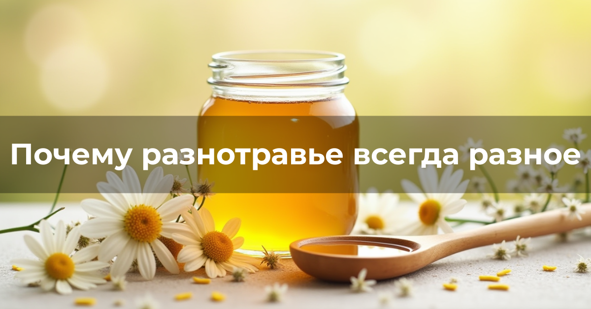 Банка натурального мёда разнотравье с полевыми цветами и деревянной ложкой на светлом фоне