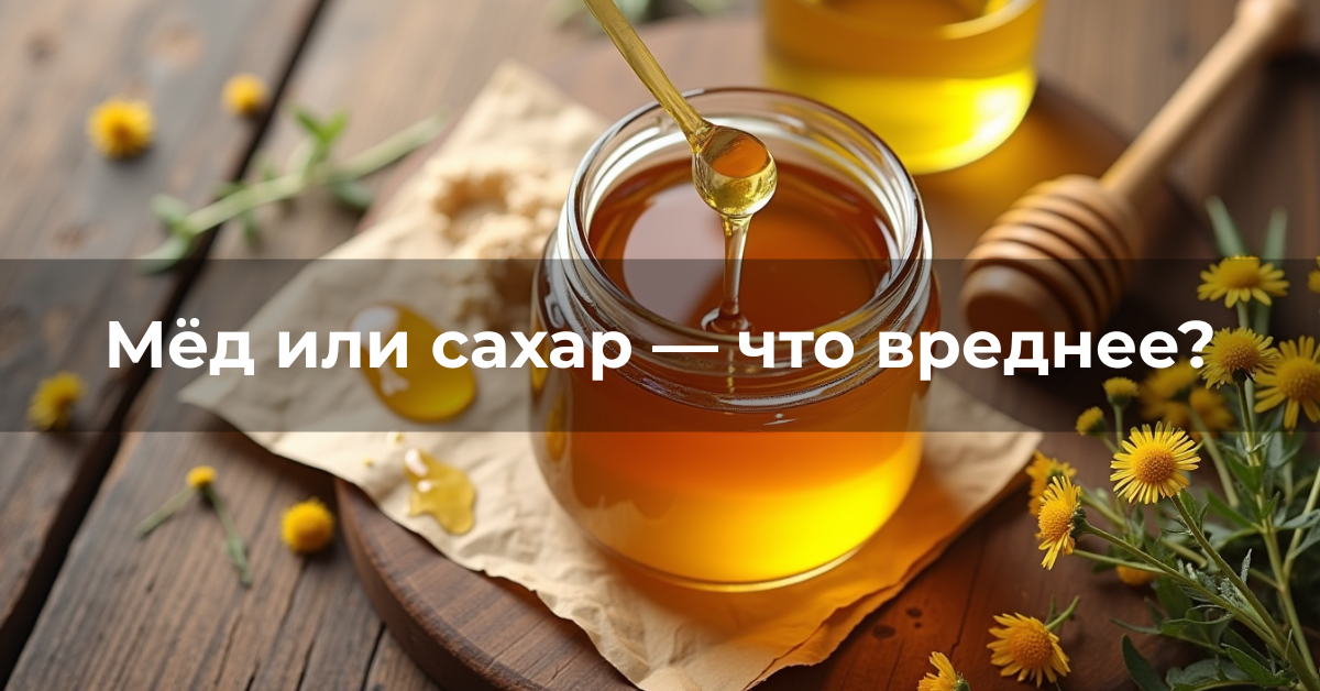 Банка натурального мёда и сахар в ложке на светлом фоне как визуальное сравнение двух видов сладостей