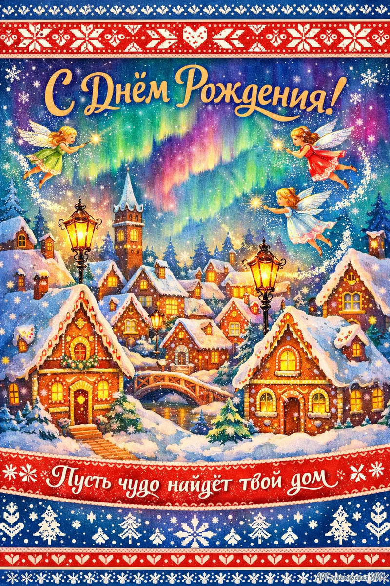 Открытки из серии «Зимние поздравления с днём рождения» от АРТ-мастерская ИИ