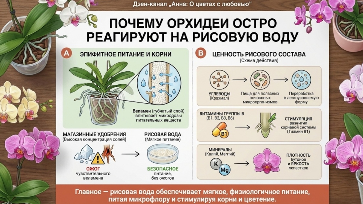 Почему орхидеи так остро реагируют на рисовую воду