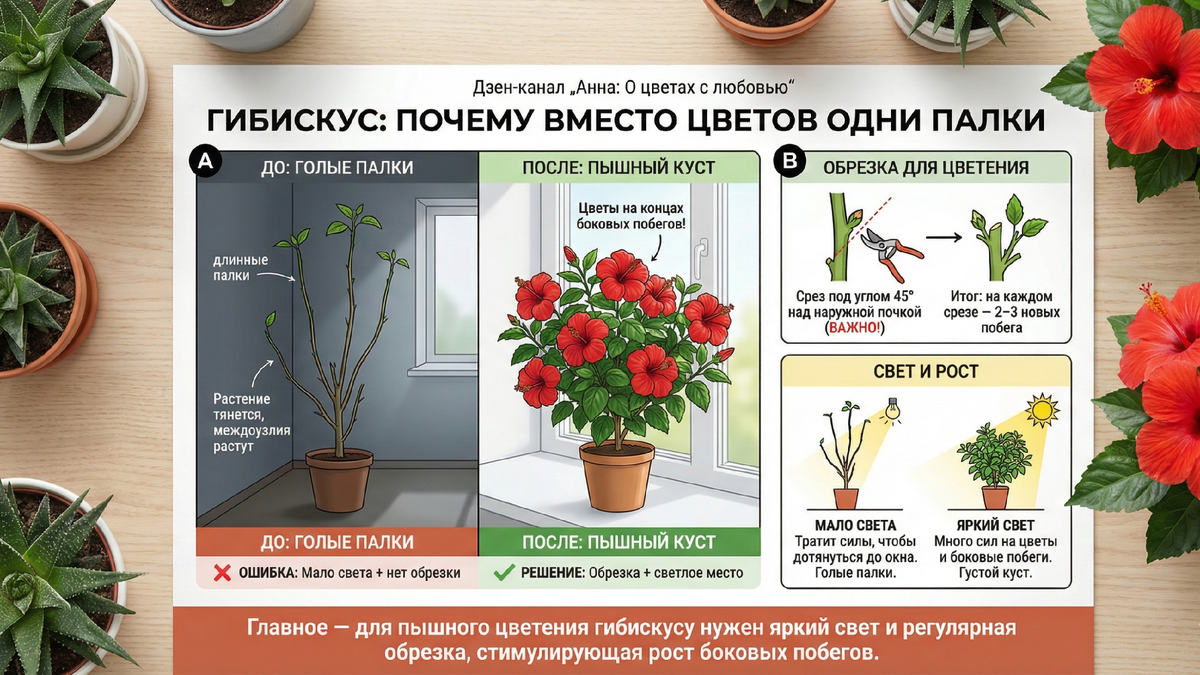 Гибискус: почему вместо цветов одни палки