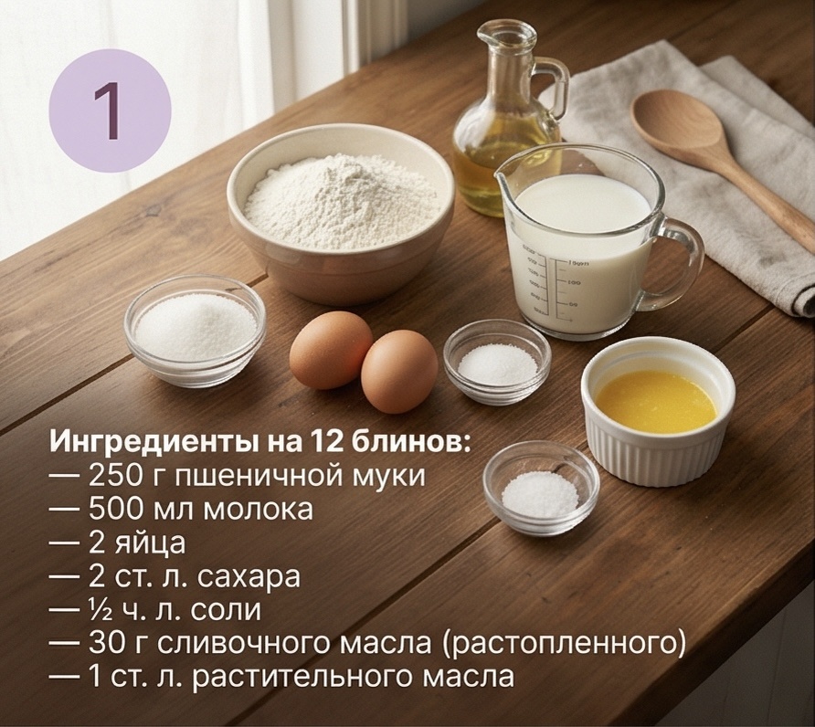Ингредиенты для рецепта блинов