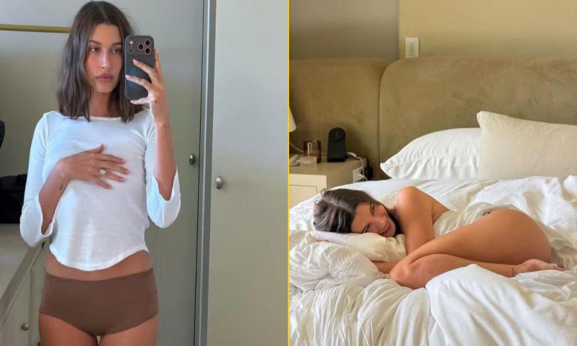    Источник: Социальные сети | Хейли Бибер устроила «постельный» показ:простыни, селфи и кухня цвета масла