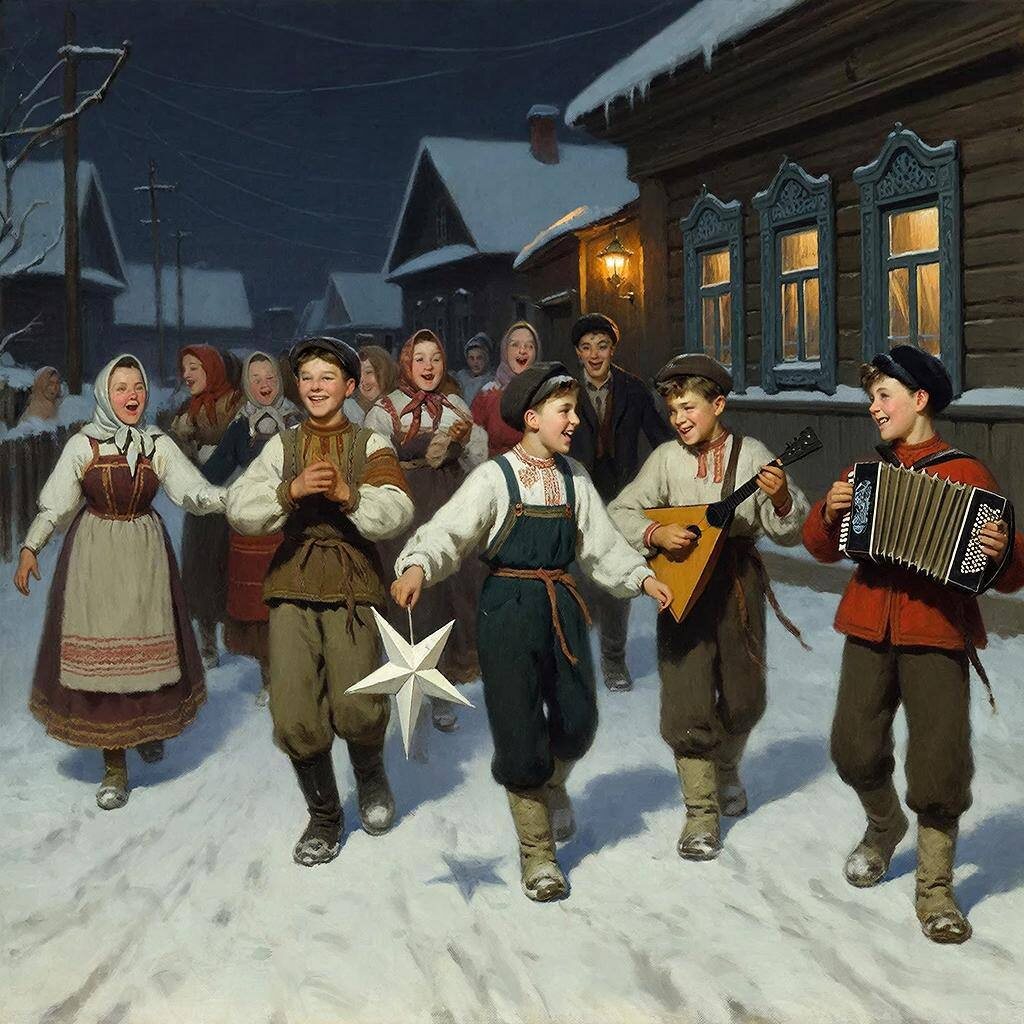 Картинка ИИ  Праздничное гулянье  в Рождественские праздники.