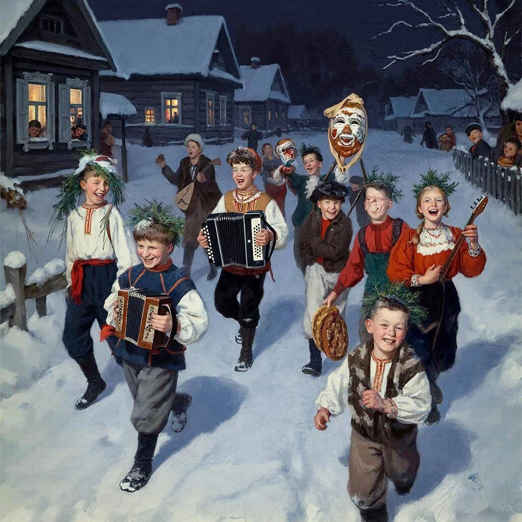  Картинка ИИ Праздничные колядки и гулянье.