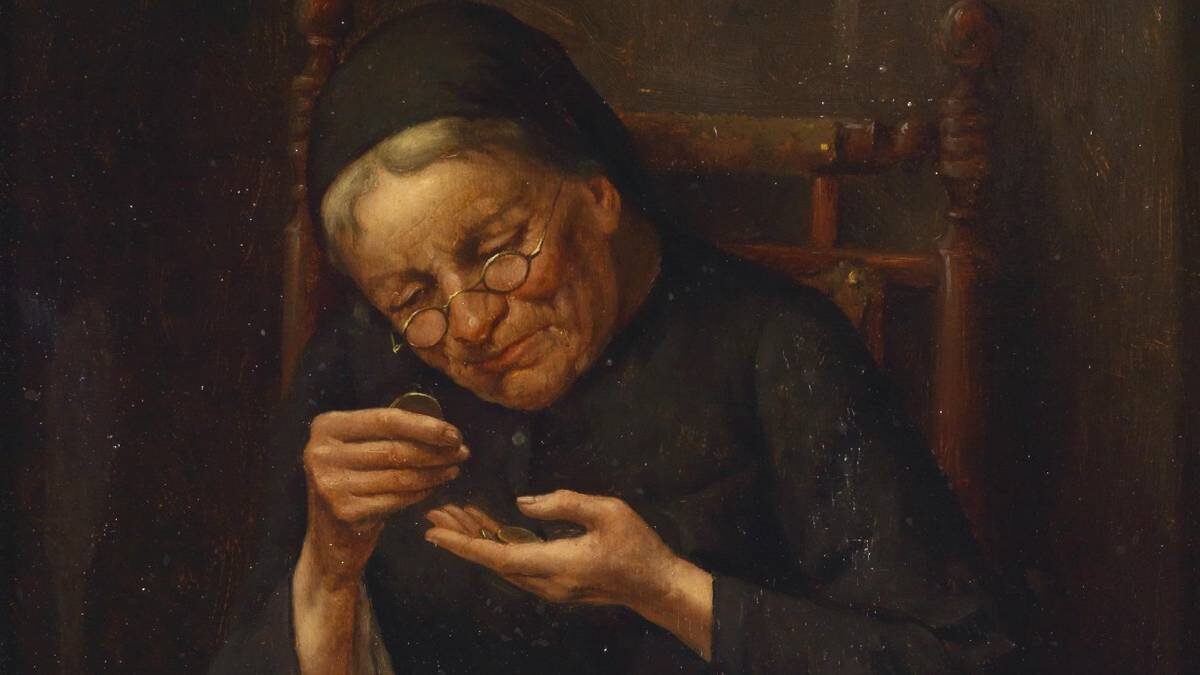    Фото: Иоганн Георг Мейер. «Мать, считающая деньги», середина XIX века