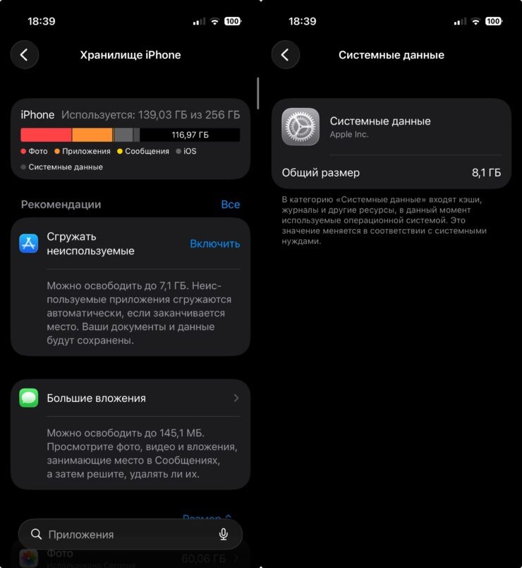    В iOS 26 этот пункт называется не «Другое», а «Системные данные»