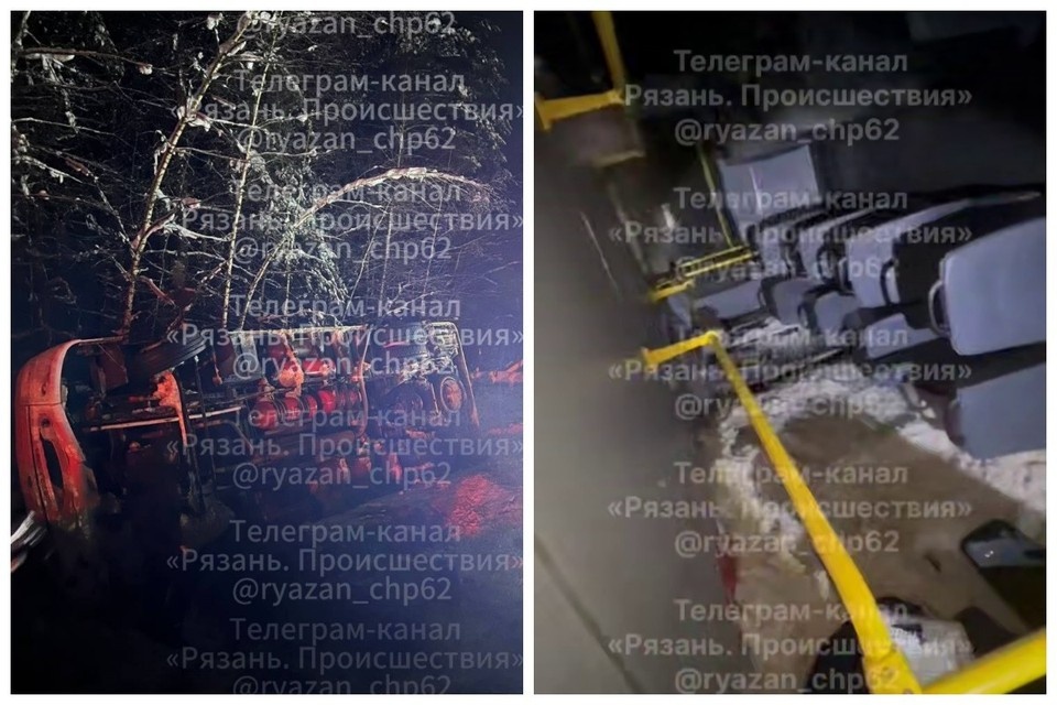    Пассажирский автобус опрокинулся в кювет в Рязанской области.