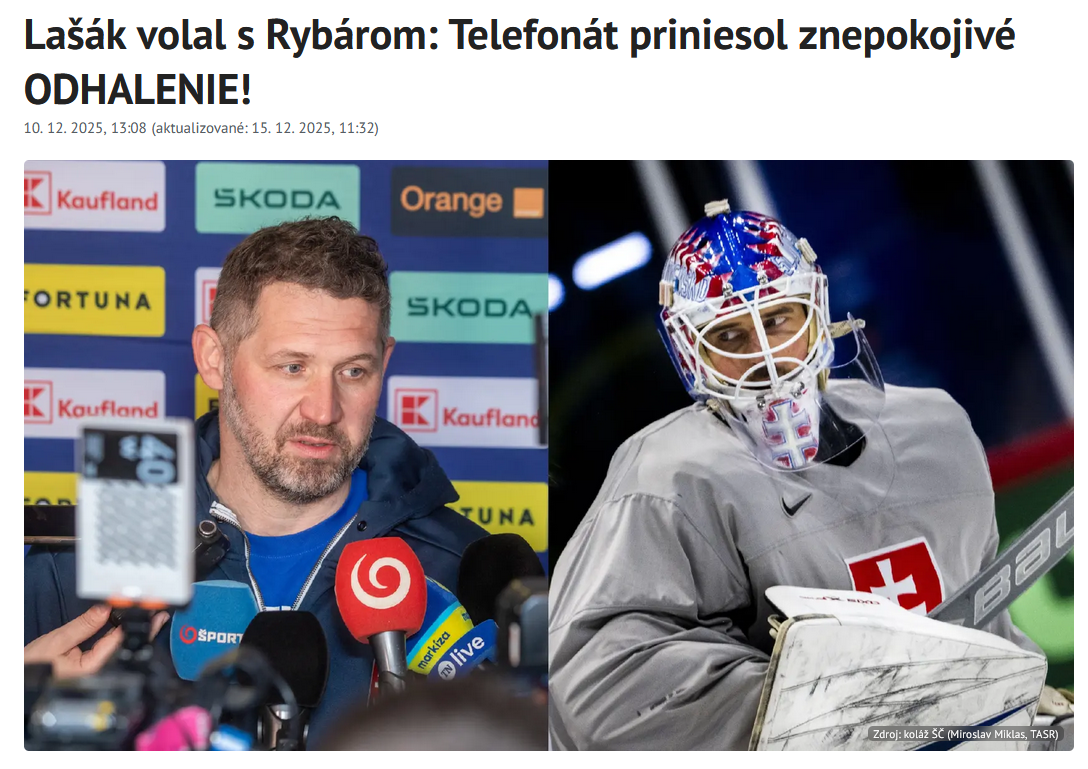 Заголовок словацкого издания sportovy.cas.sk