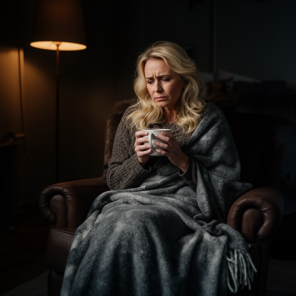 ИИ. Женщина грустит в одиночестве.