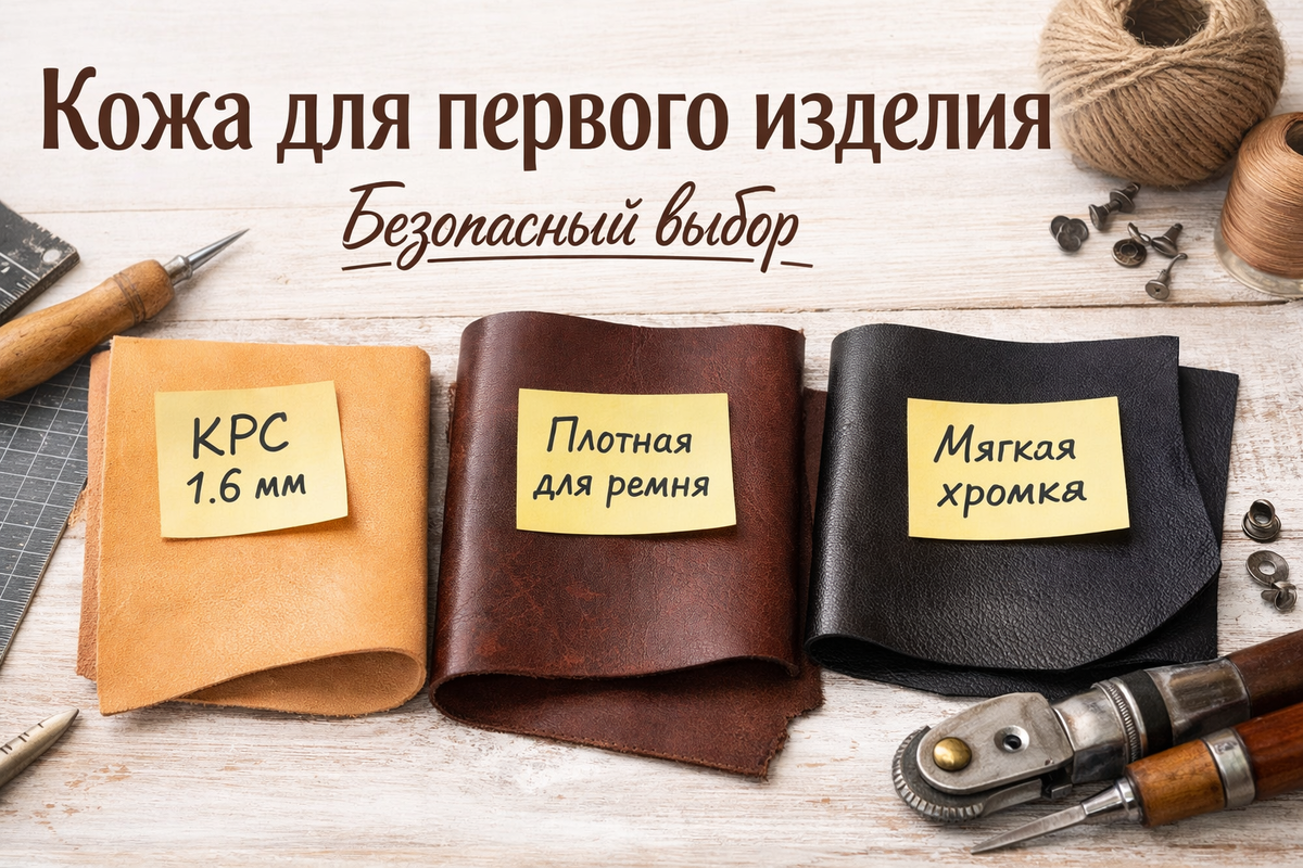 Не берите на первое изделие сложную кожу, намучаетесь, можете потерть желание из неё шить.