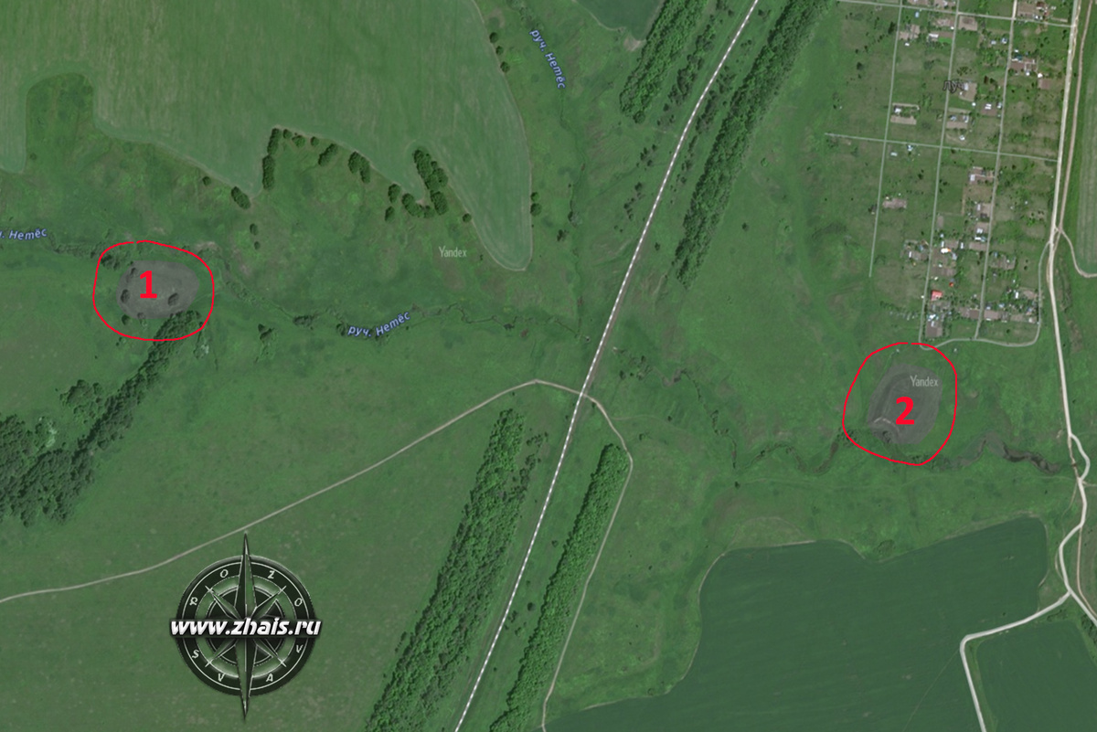 1 - городище Троице-Пеленицкое 1; 2 - городище Троице-Пеленицкое 2