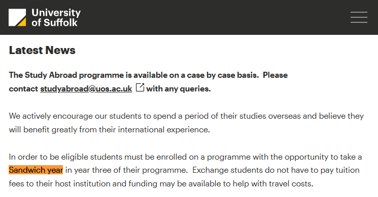 В Саффолкском университете студенты могут провести свой sandwich year за границей