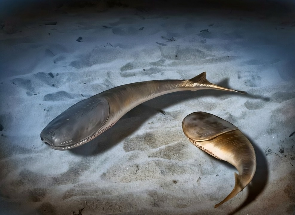     Фото: Нобу Тамура Две рыбы рода Sacabambaspis длиной около 35 см с крупными глазами, смотрящими вперёд, и защитной бронированной головой. Ископаемых подобных им после массового вымирания в позднем ордовике пока не найдено.