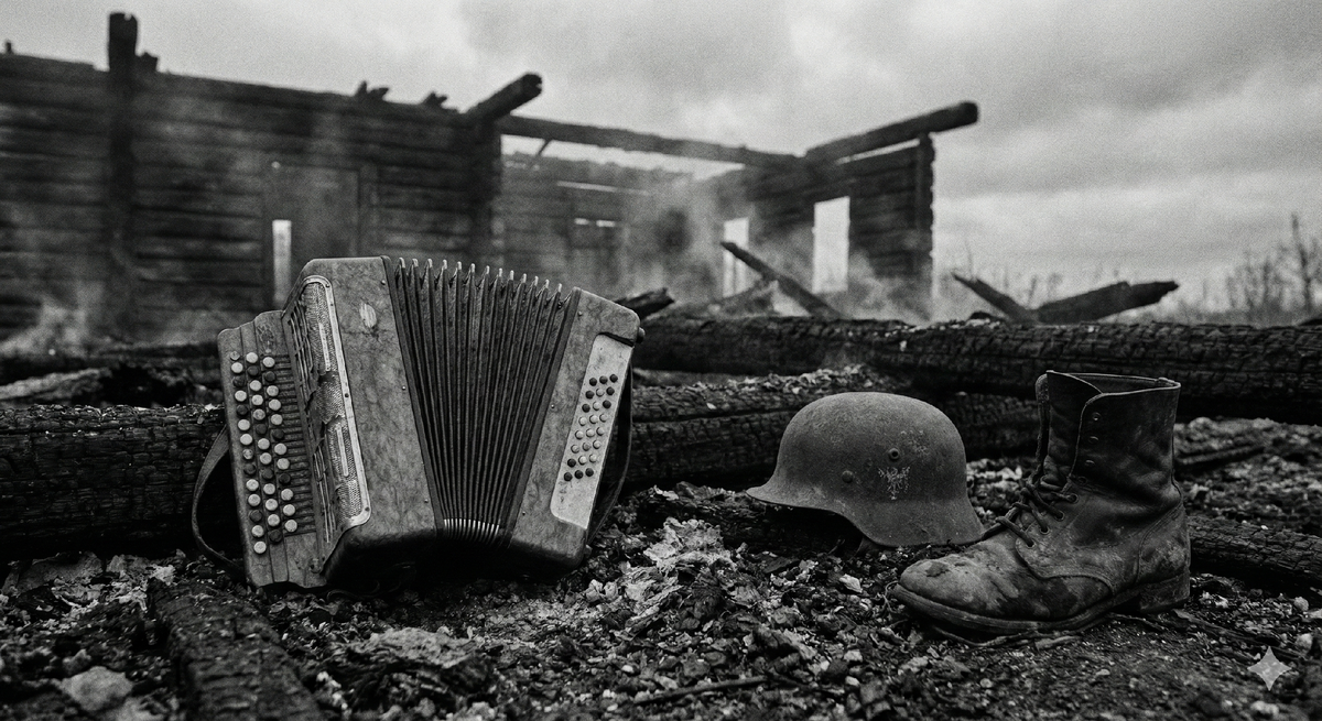 Музыка на костях. Гармонь была любимым инструментом карателей «Команды Шмидта». Под веселые вальсы они глушили крики жертв в 300 сожженных деревнях Смоленщины.