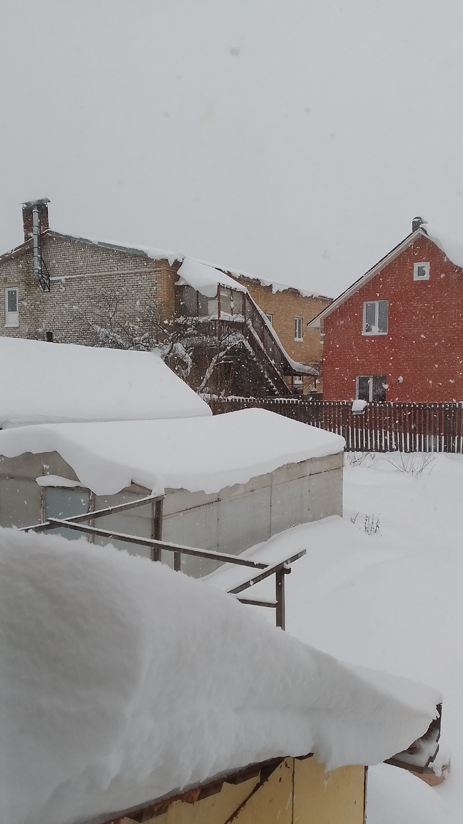 Все поверхности под толстым слоем снега. 