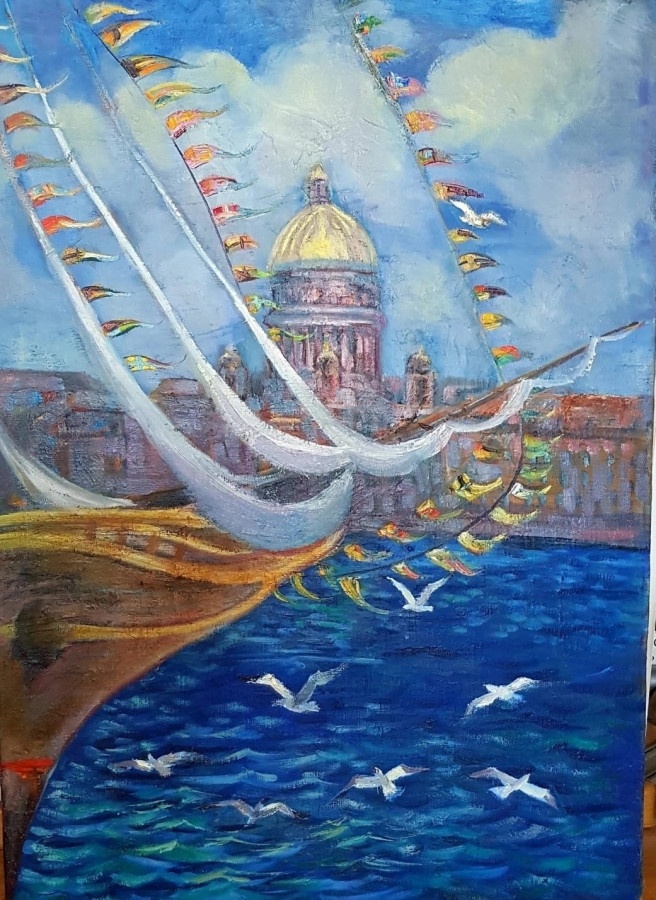 Парусная регата Катти Сарк в СПБ (1996, холст, масло, 80 x 60 см)