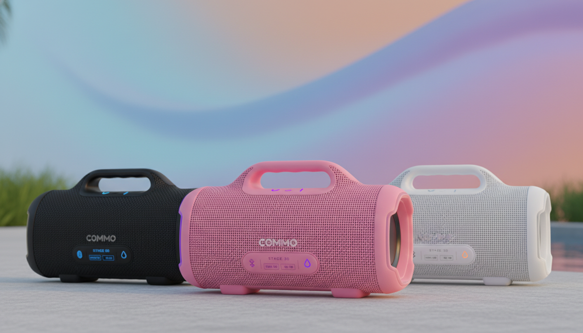Портативная колонка COMMO STAGE 30, мощность 30 Вт, Bluetooth, влагозащита, Чёрный, Розовый, Белый