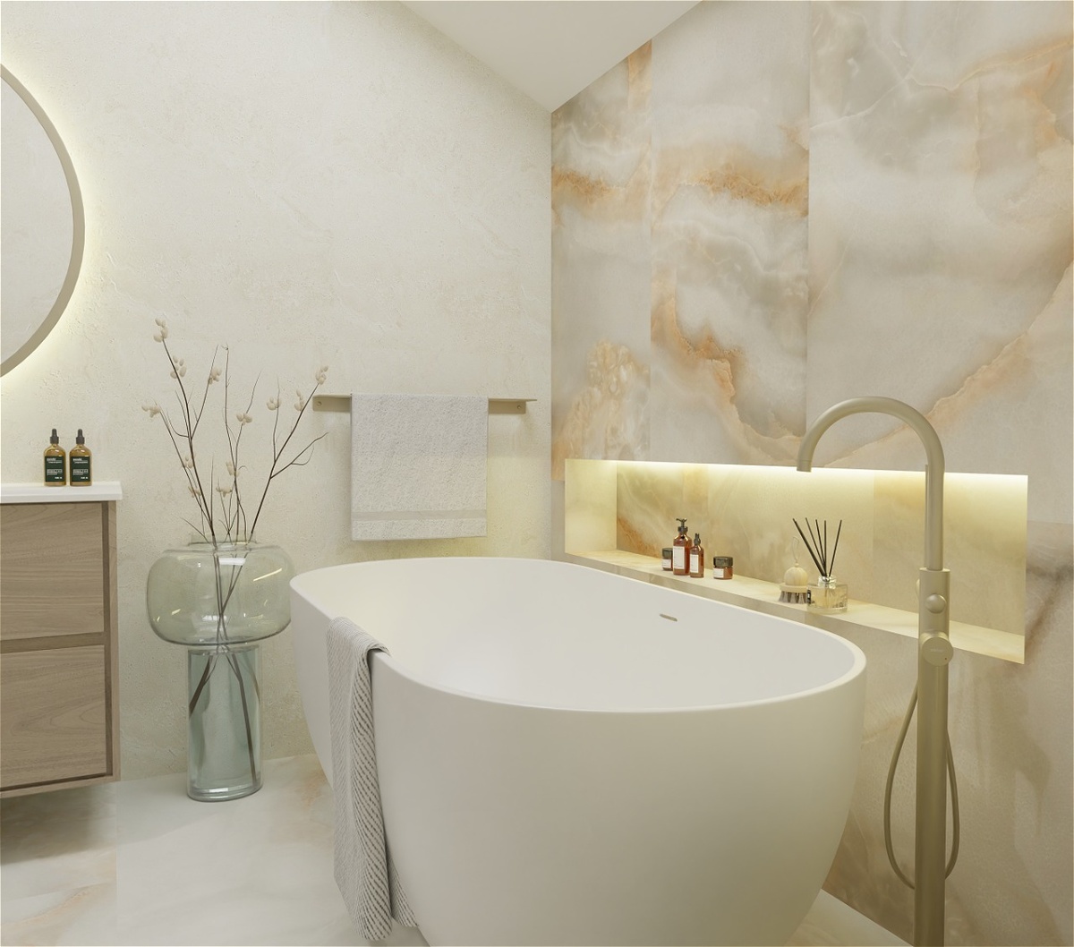 плитка:  Idalgo Onix Oro + Onix Perla, лаппатированная поверхность