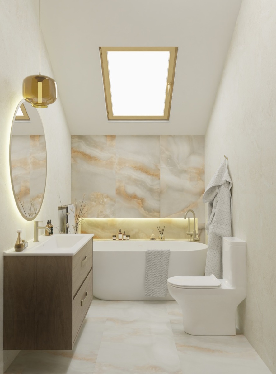 плитка:  Idalgo Onix Oro + Onix Perla, лаппатированная поверхность